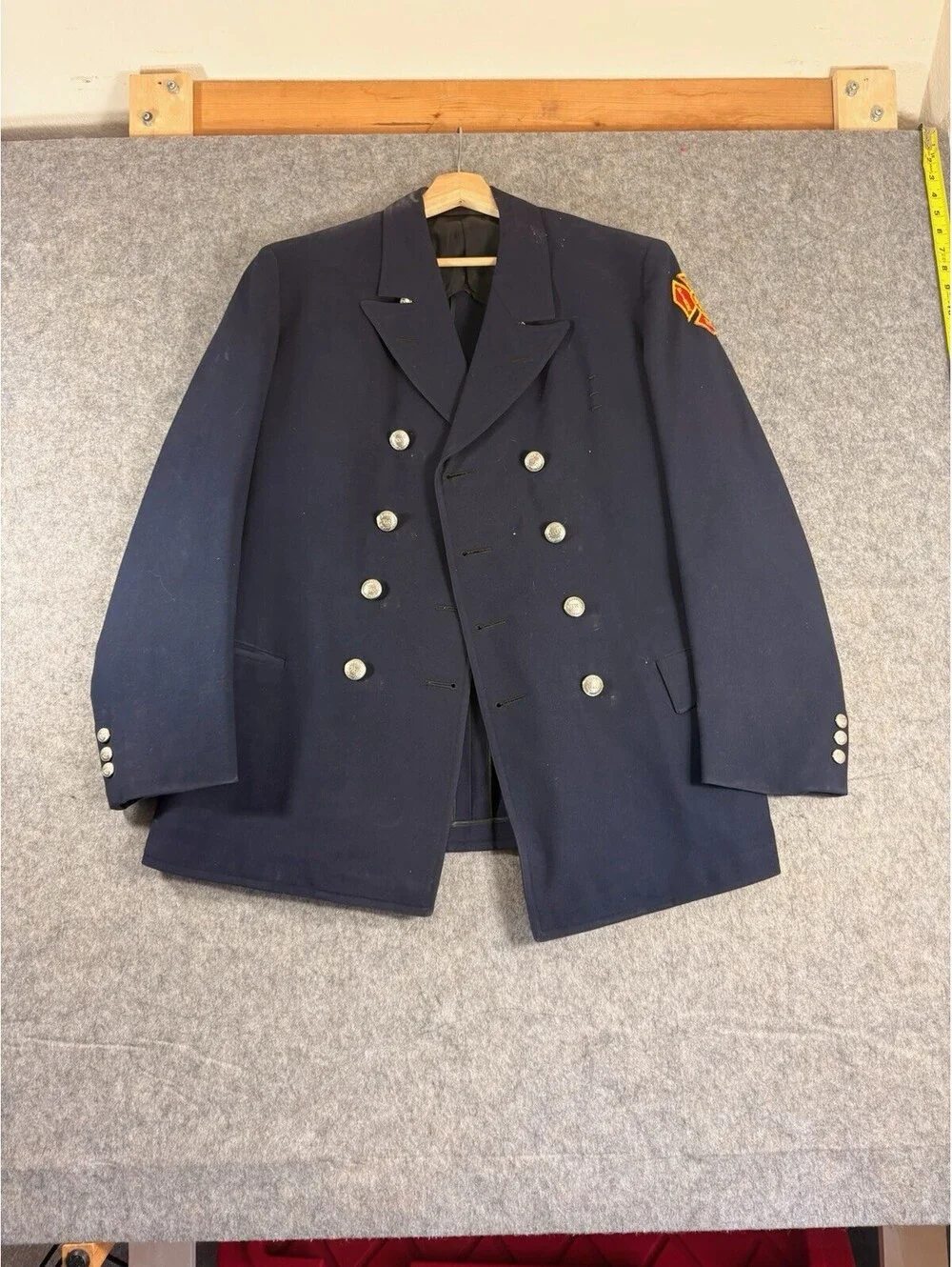 Vintage A.G.Meier & Co Workwear Coat L 50s Lacrosse Fire Dept Peacoat Blue
